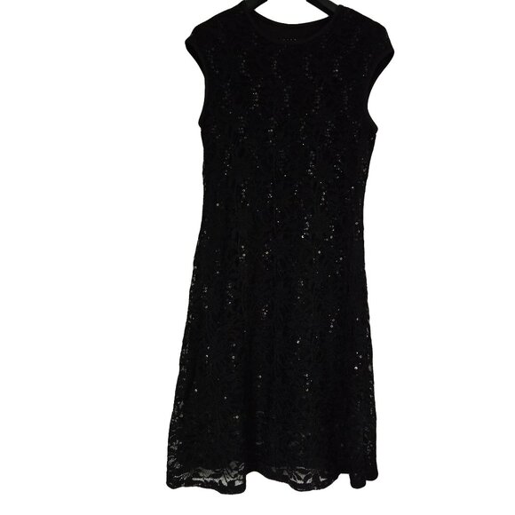 TIANA B Fancy Black Lace Sequined Cocktail Dress 12 - Picture 1 of 5